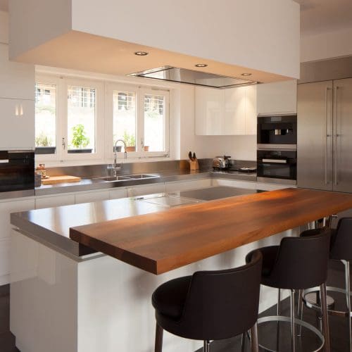 Modern kitchen in luxury apartment. Nobody inside